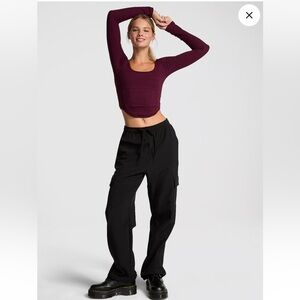 Pink Brushed Woven Cargo Pants